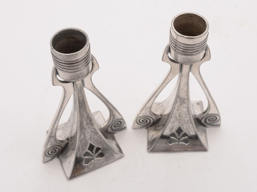 Nice Pair of WMF Pewter Secessionist Candlesticks, Circa 1900 View VI