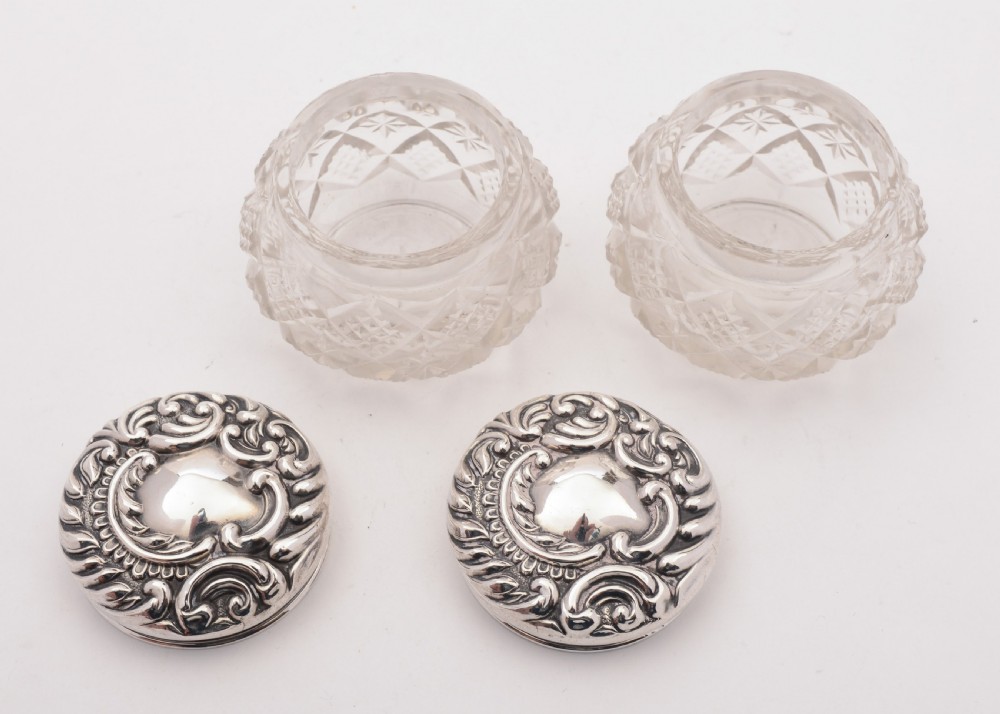 Lovely Pair of Edwardian Silver Topped Jars, Birmingham 1902 View II