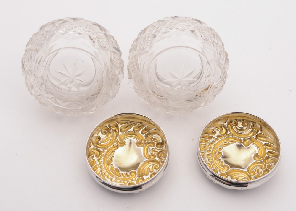 Lovely Pair of Edwardian Silver Topped Jars, Birmingham 1902 View III