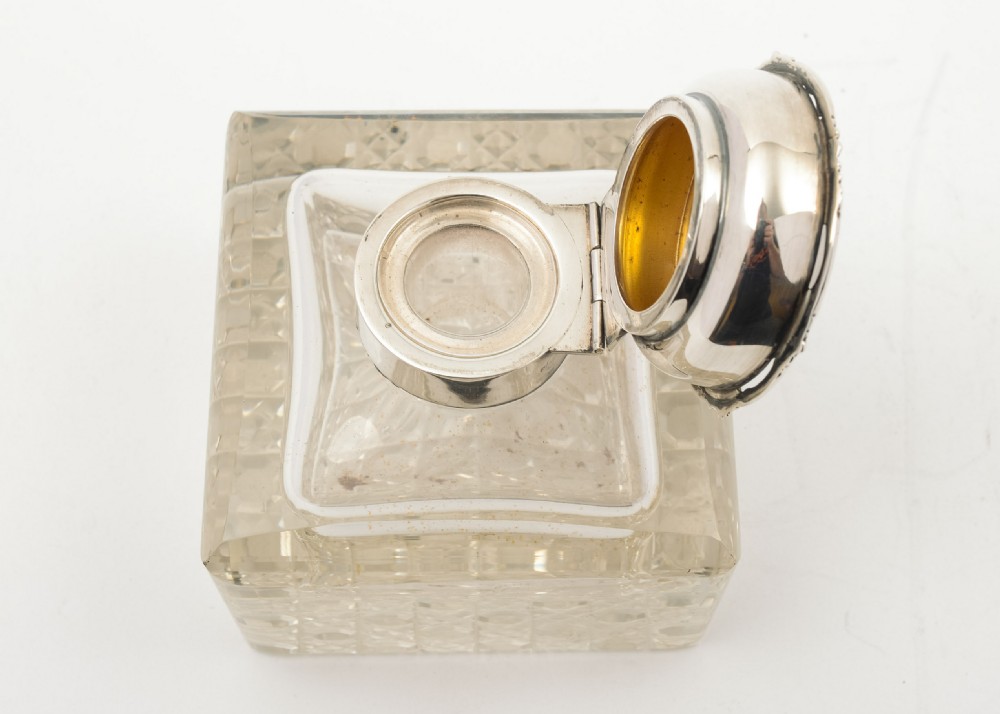 Good Large Edwardian Silver Topped  Ink Pot - Birmingham 1905 View III