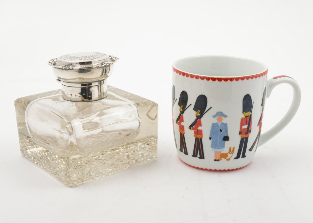 Good Large Edwardian Silver Topped  Ink Pot - Birmingham 1905 View VIII