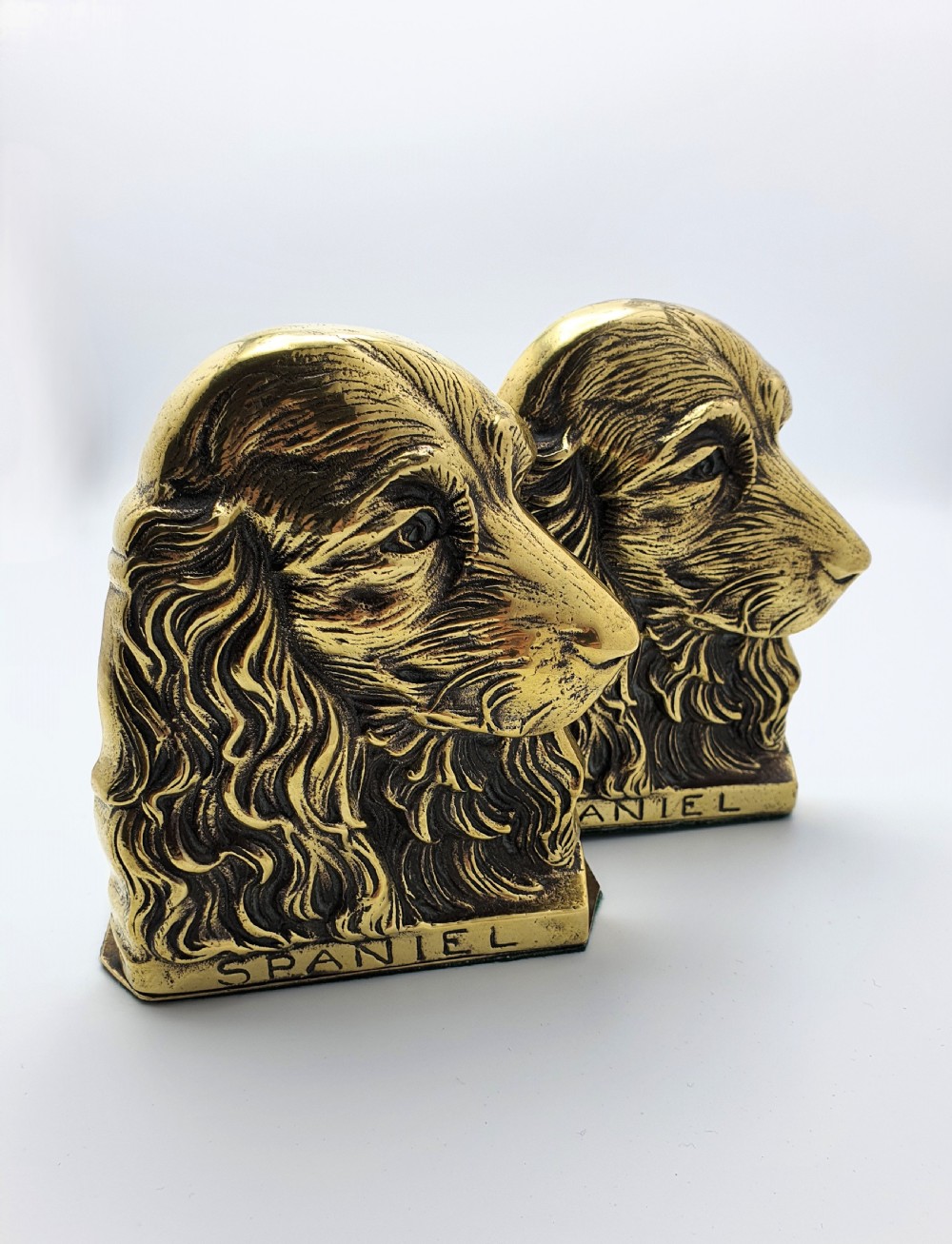 Edwardian Brass Spaniel Bookends – Antique Dog Book Rests - Circa 1910