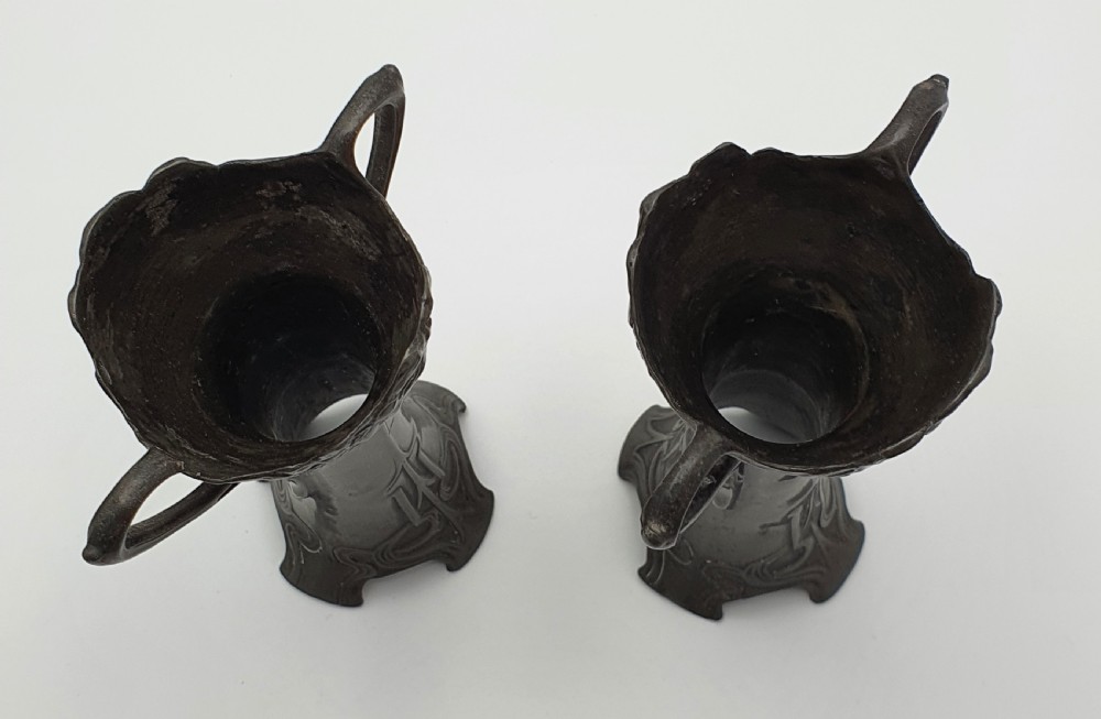 Charming Pair of WMF Pewter Vases – German Antique Flower Vase - Circa 1900 View VI