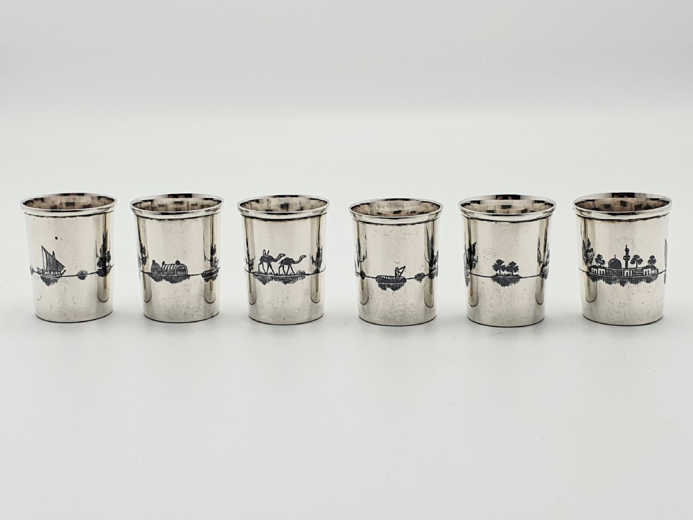 Fabulous Middle Eastern Silver set of cups on tray – circa 1920 View III