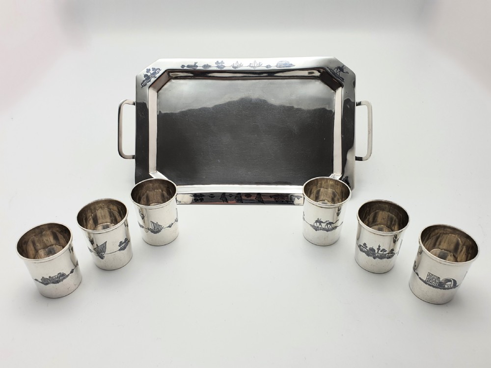 Fabulous Middle Eastern Silver set of cups on tray – circa 1920 View XI