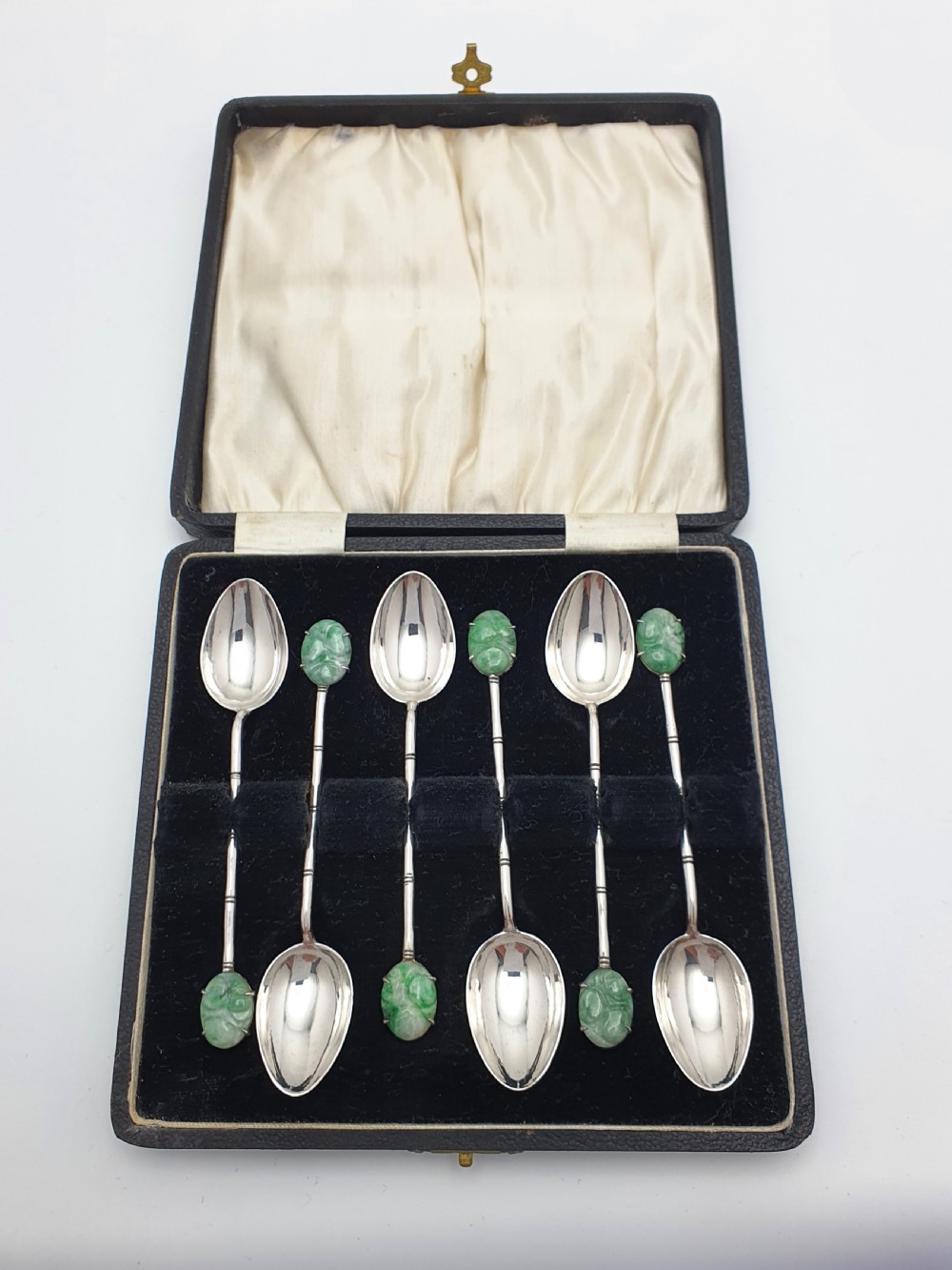 Pretty Hong Kong Jade and Silver Spoons – circa 1920 View II
