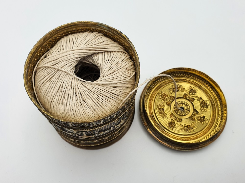 Good Victorian Embossed Brass String Box – circa 1880 View III