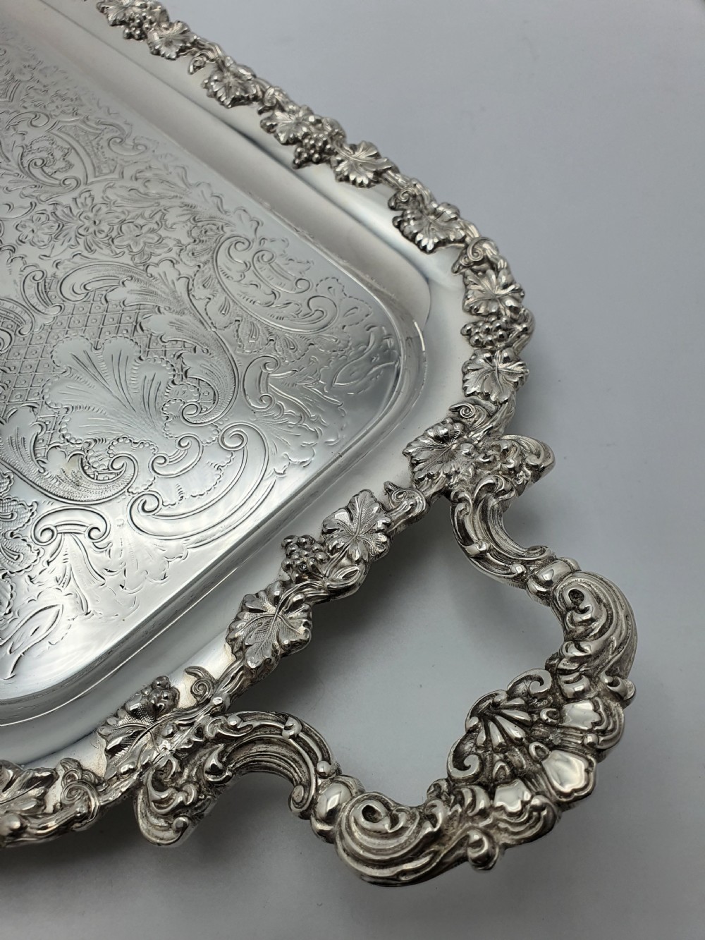 Lovely antique Edwardian silver plated tray – circa 1905 View III