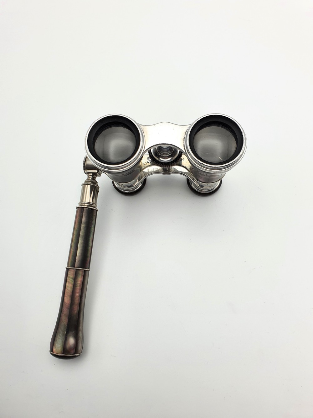 Stylish Aluminium and Mother of Pearl Extending Opera Glasses – circa 1920 View III