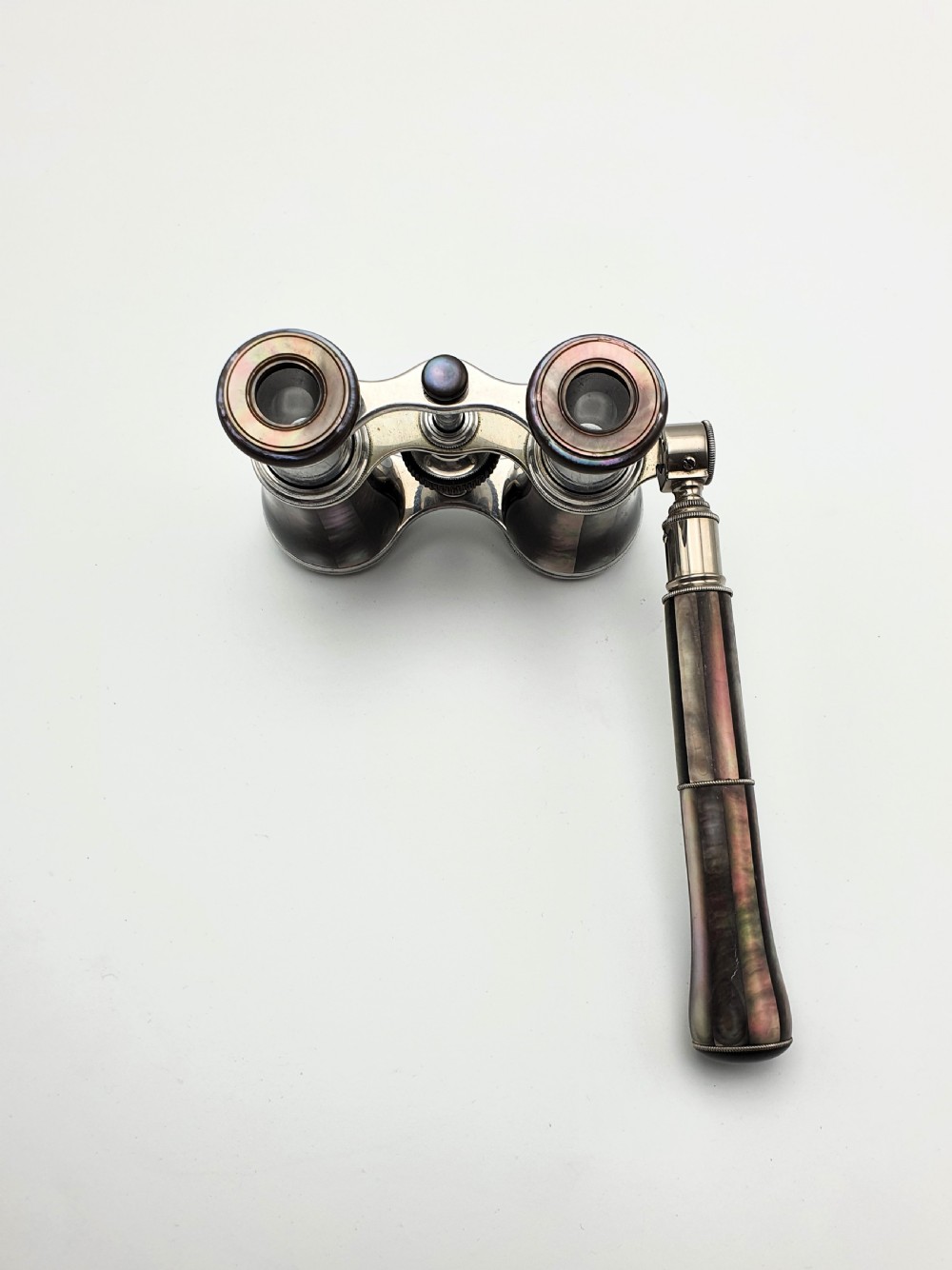 Stylish Aluminium and Mother of Pearl Extending Opera Glasses – circa 1920 View V