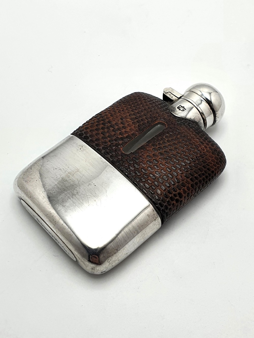 Handsome English Antique Silver Plate and Leather Hip Flask - circa 1920