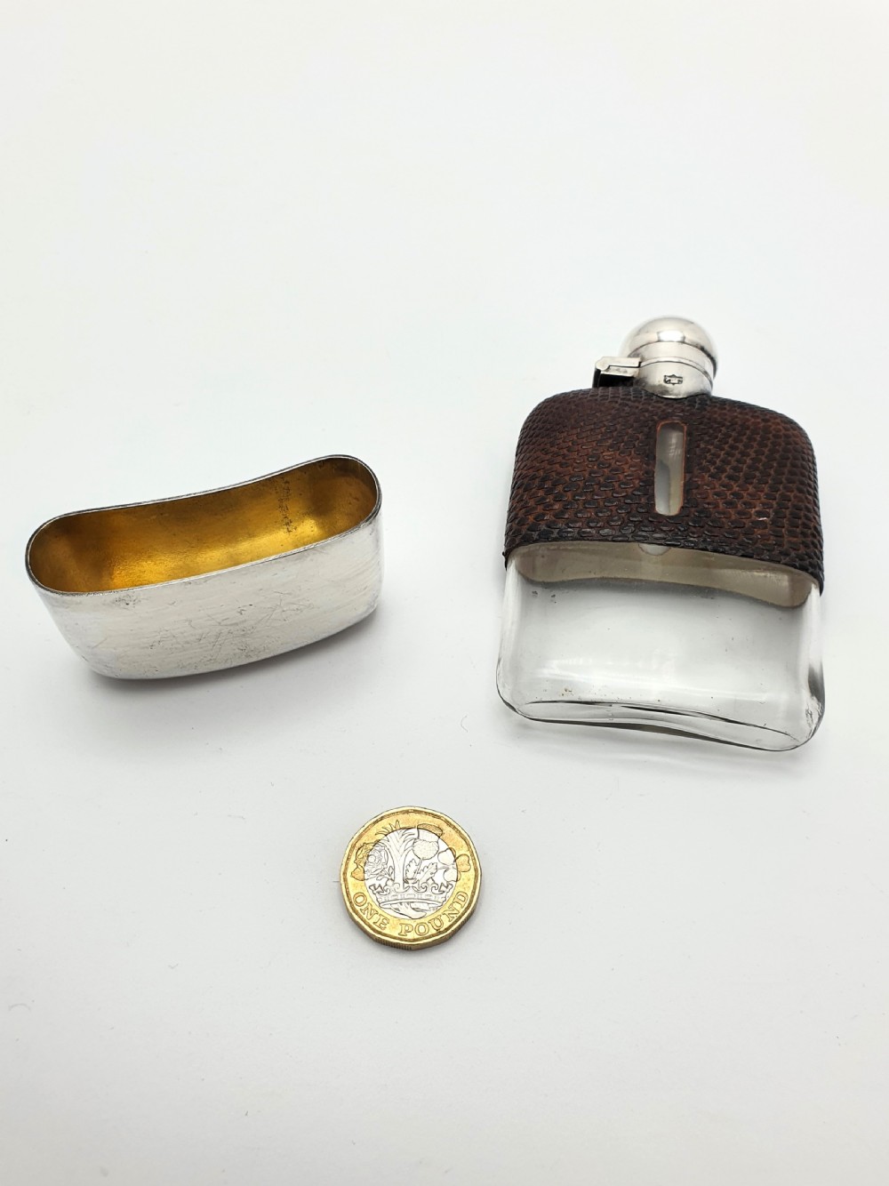 Handsome English Antique Silver Plate and Leather Hip Flask - circa 1920 View VIII