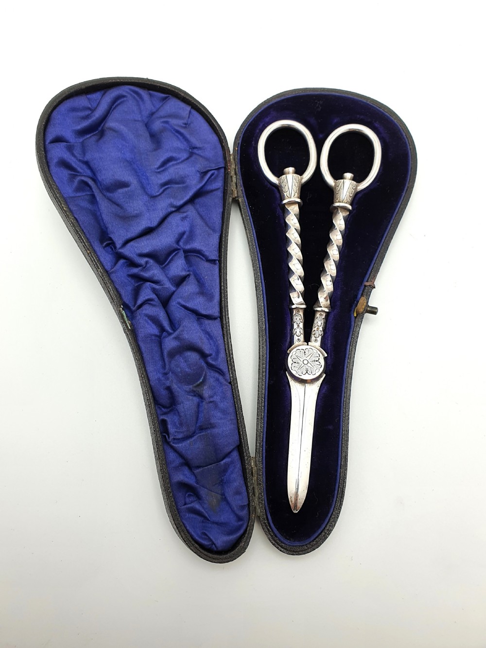 Lovely Pair of Cased Silver Plated Grape Scissors - English Antique - circa 1890 View II