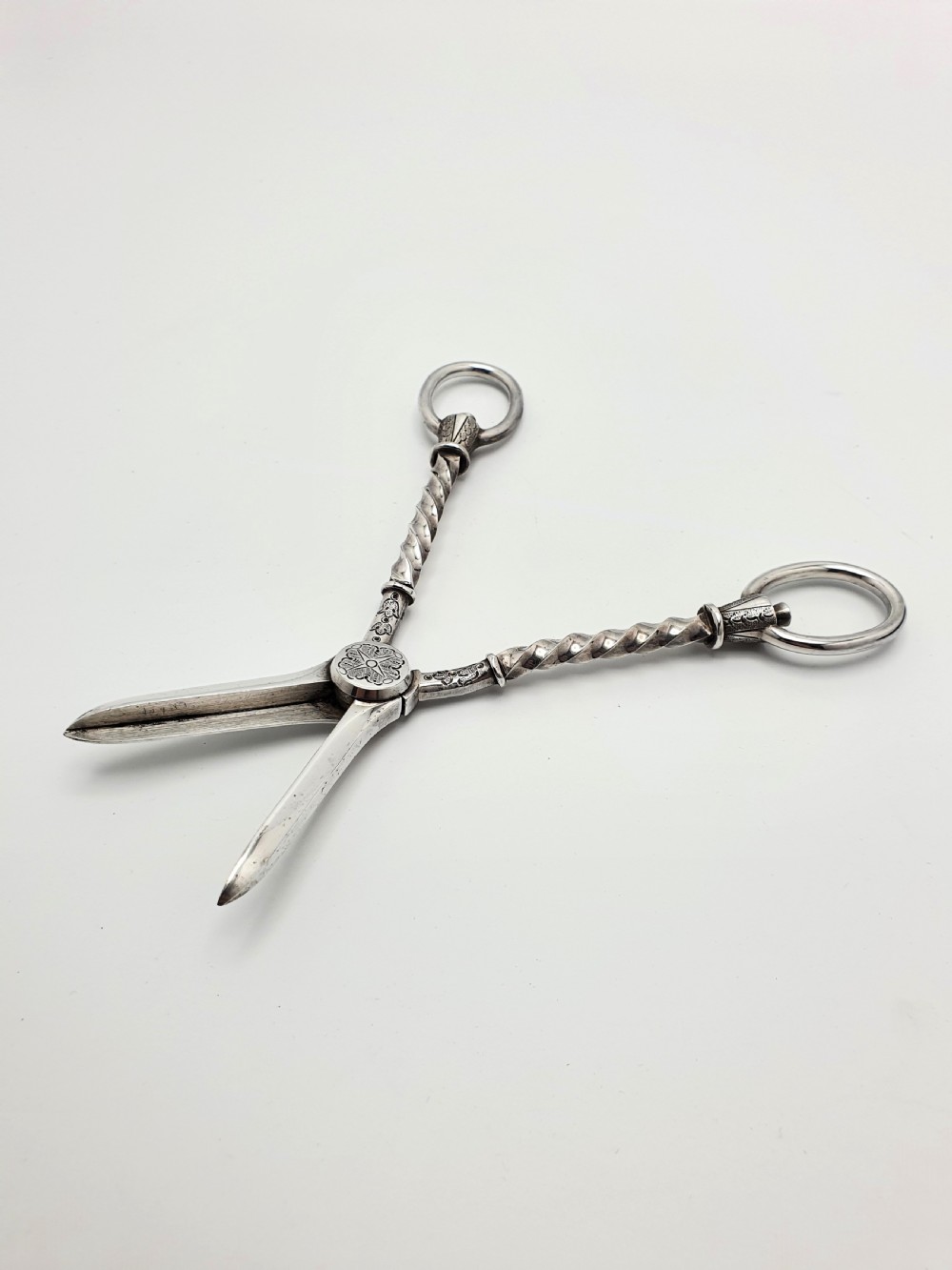 Lovely Pair of Cased Silver Plated Grape Scissors - English Antique - circa 1890 View V