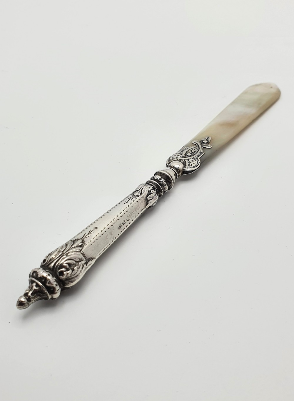 Wonderful Victorian silver and mother of pearl paper knife - English Antique - 1896 View IV