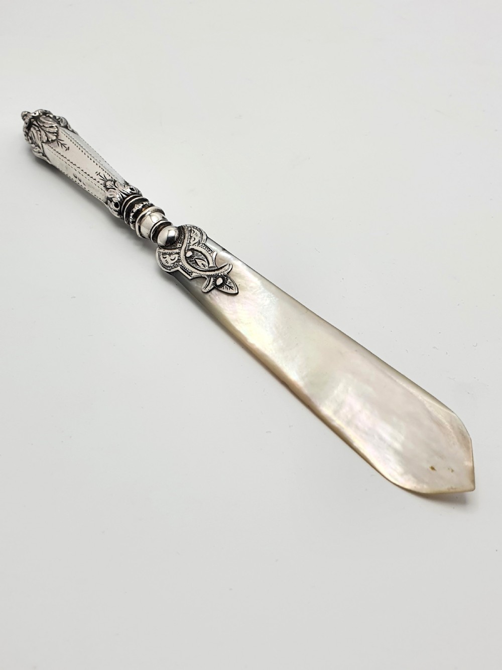 Wonderful Victorian silver and mother of pearl paper knife - English Antique - 1896 View V