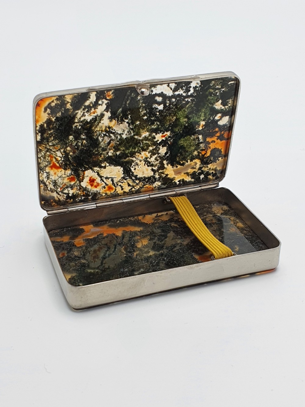 Pretty moss agate box – antique English trinket box - circa 1900