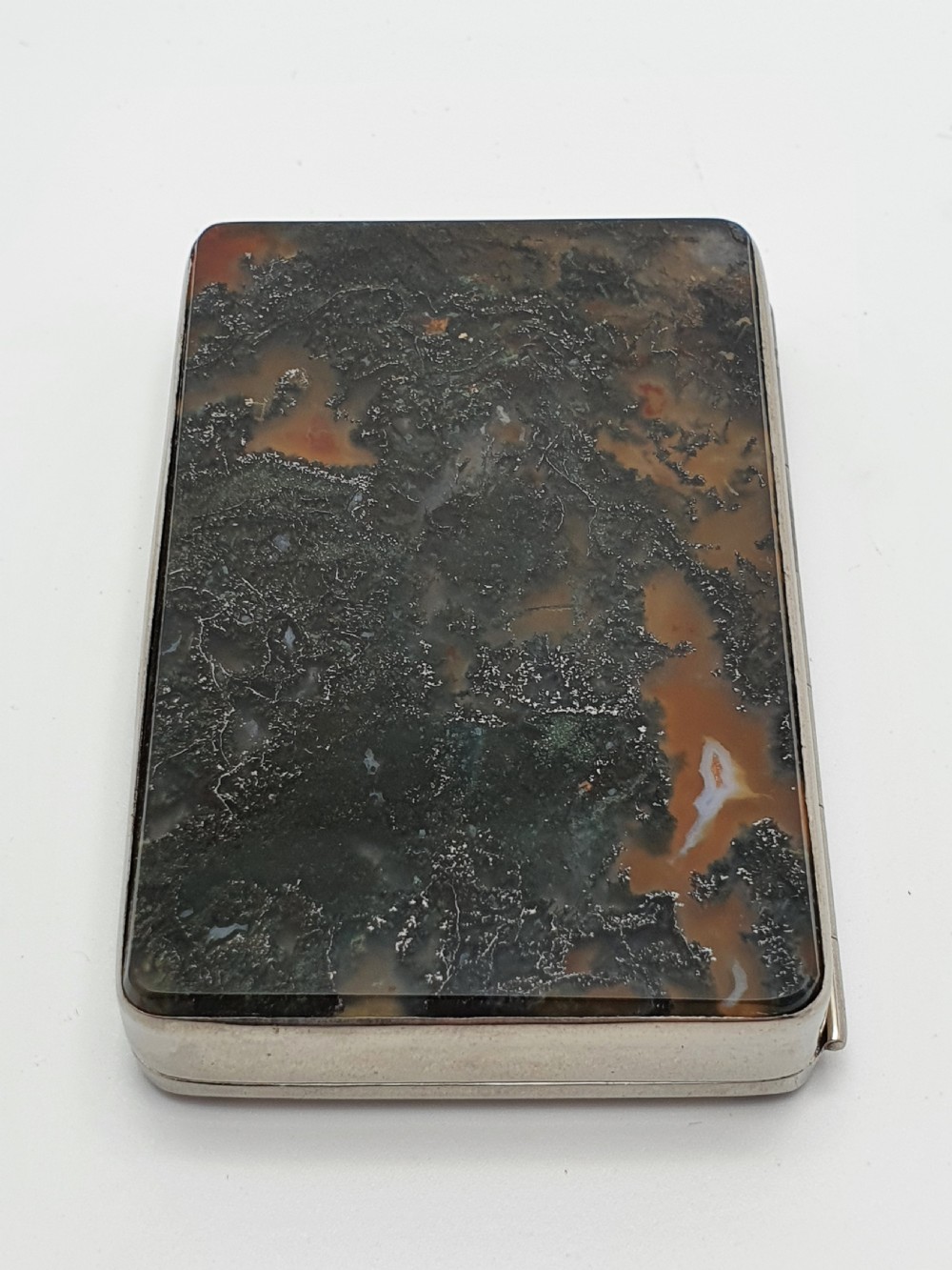 Pretty moss agate box – antique English trinket box - circa 1900 View V