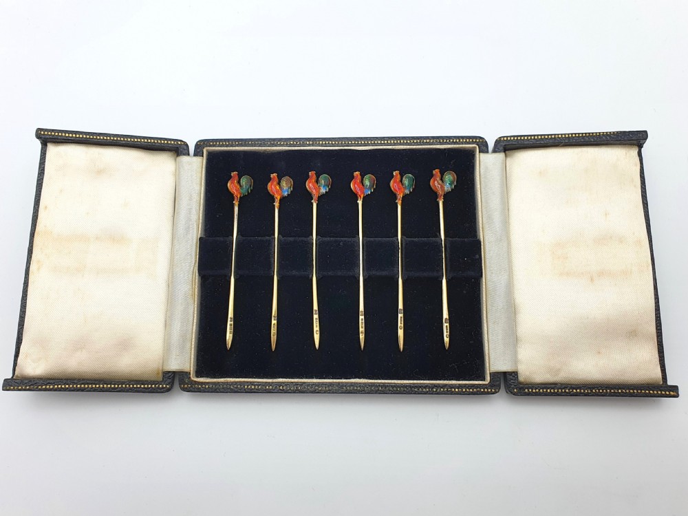 Beautiful set of silver and enamelled cocktail sticks – 1951