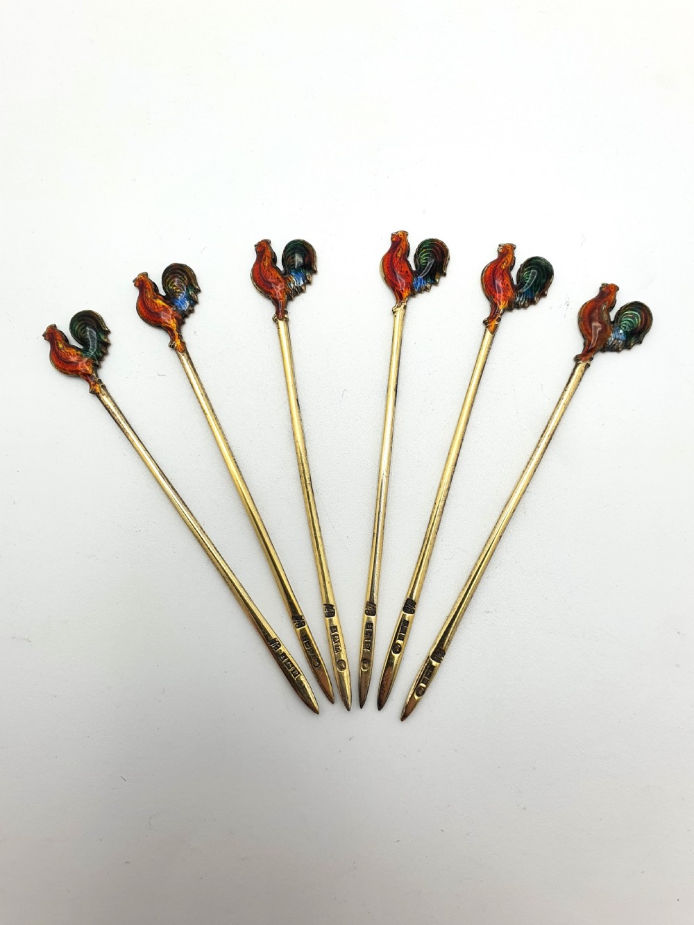 Beautiful set of silver and enamelled cocktail sticks – 1951 View II