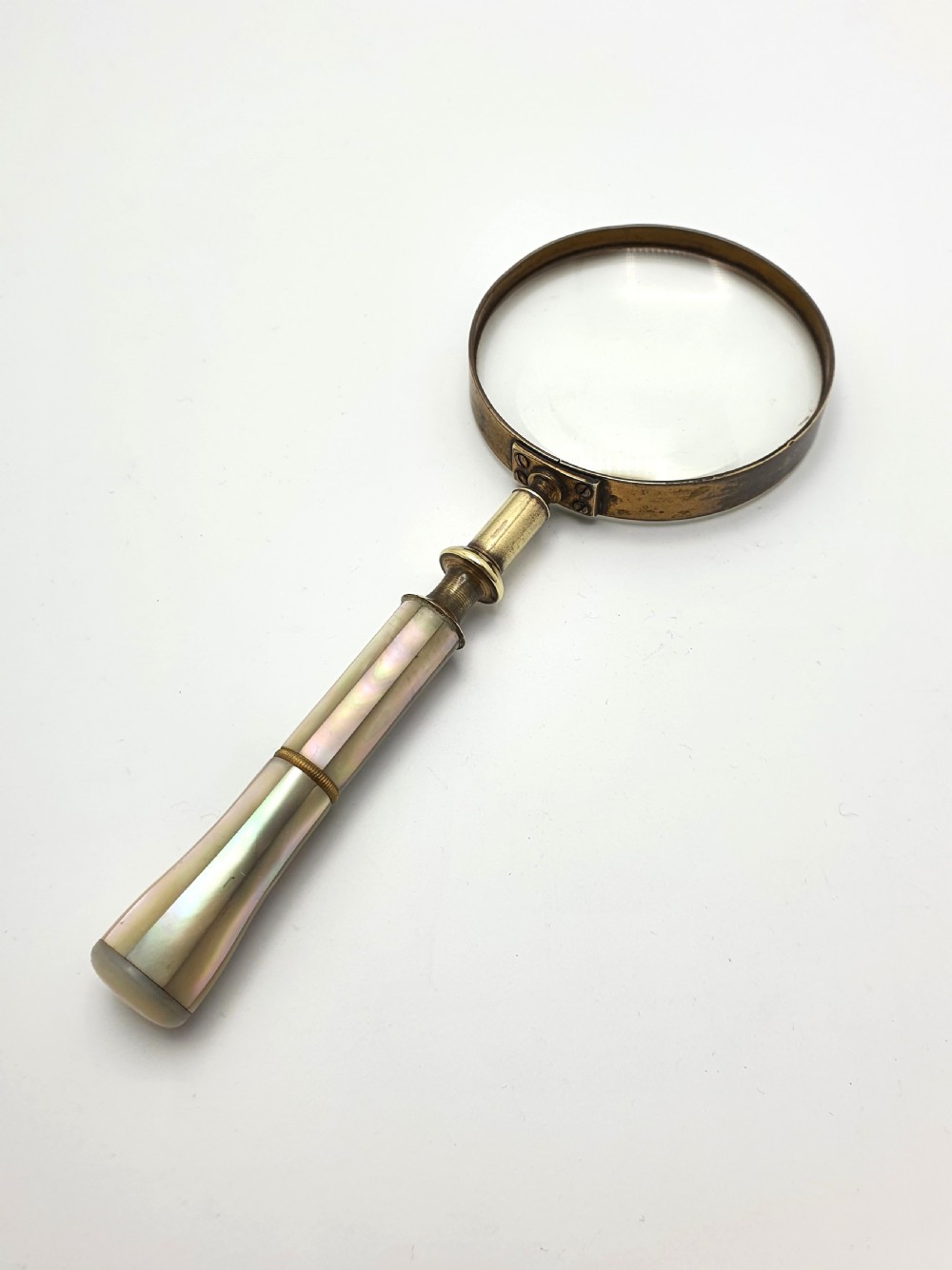 Lovely Large Edwardian Mother of Pearl and Brass Magnifying Glass – circa 1905