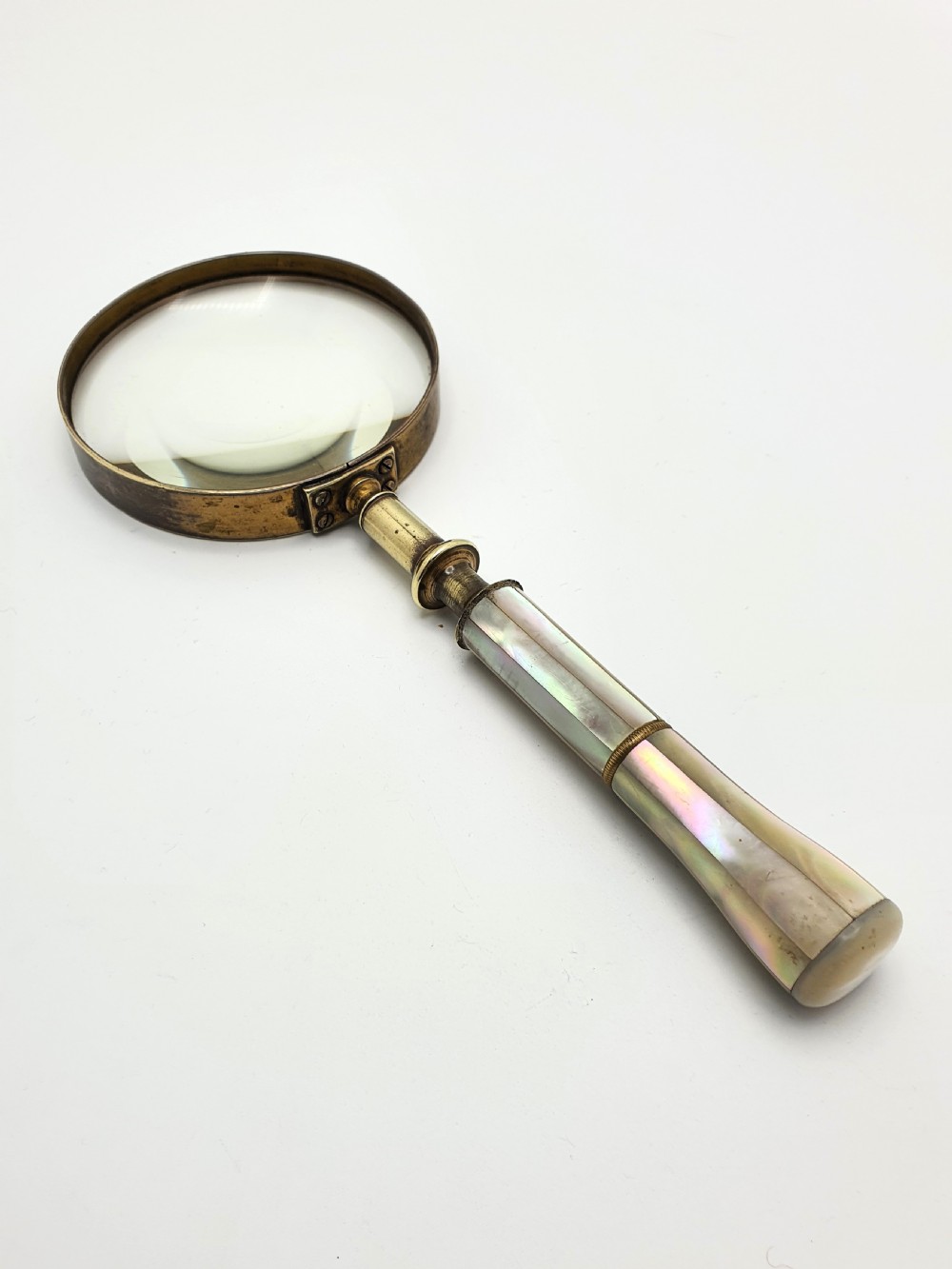 Lovely Large Edwardian Mother of Pearl and Brass Magnifying Glass – circa 1905 View III