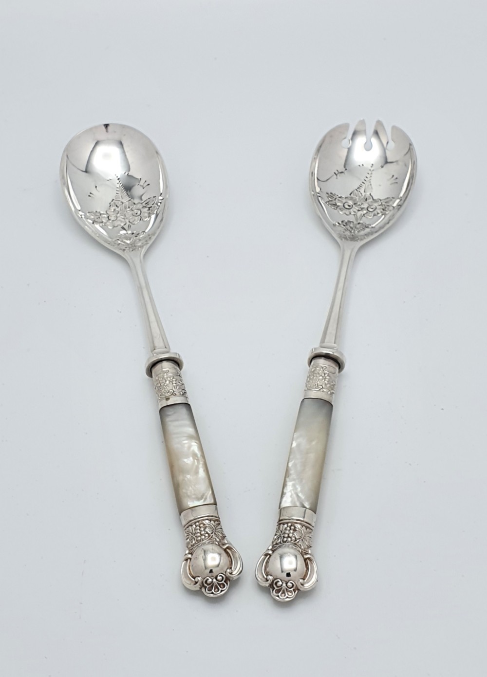 Superb Pair of Mother of Pearl Handled Salad Servers – circa 1920 View IV