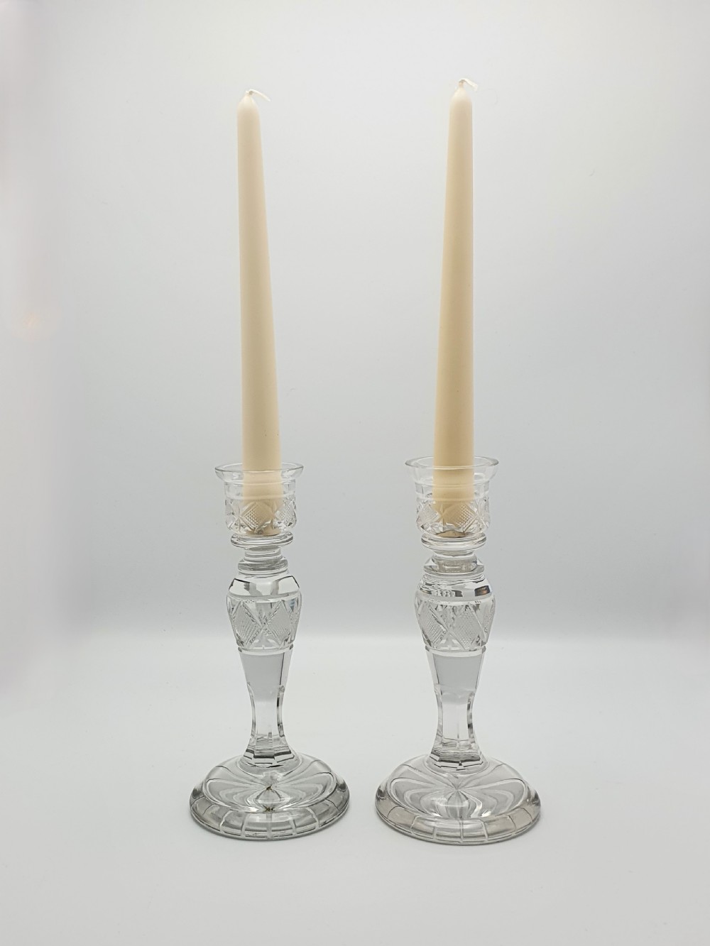 Lovely Pair of Antique Edwardian Cut Glass Candlesticks – circa 1905 View II