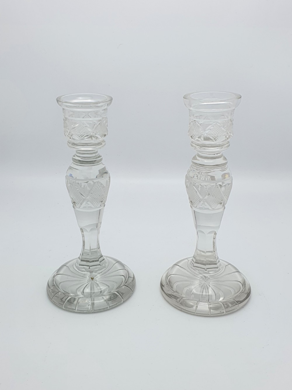 Lovely Pair of Antique Edwardian Cut Glass Candlesticks – circa 1905 View III