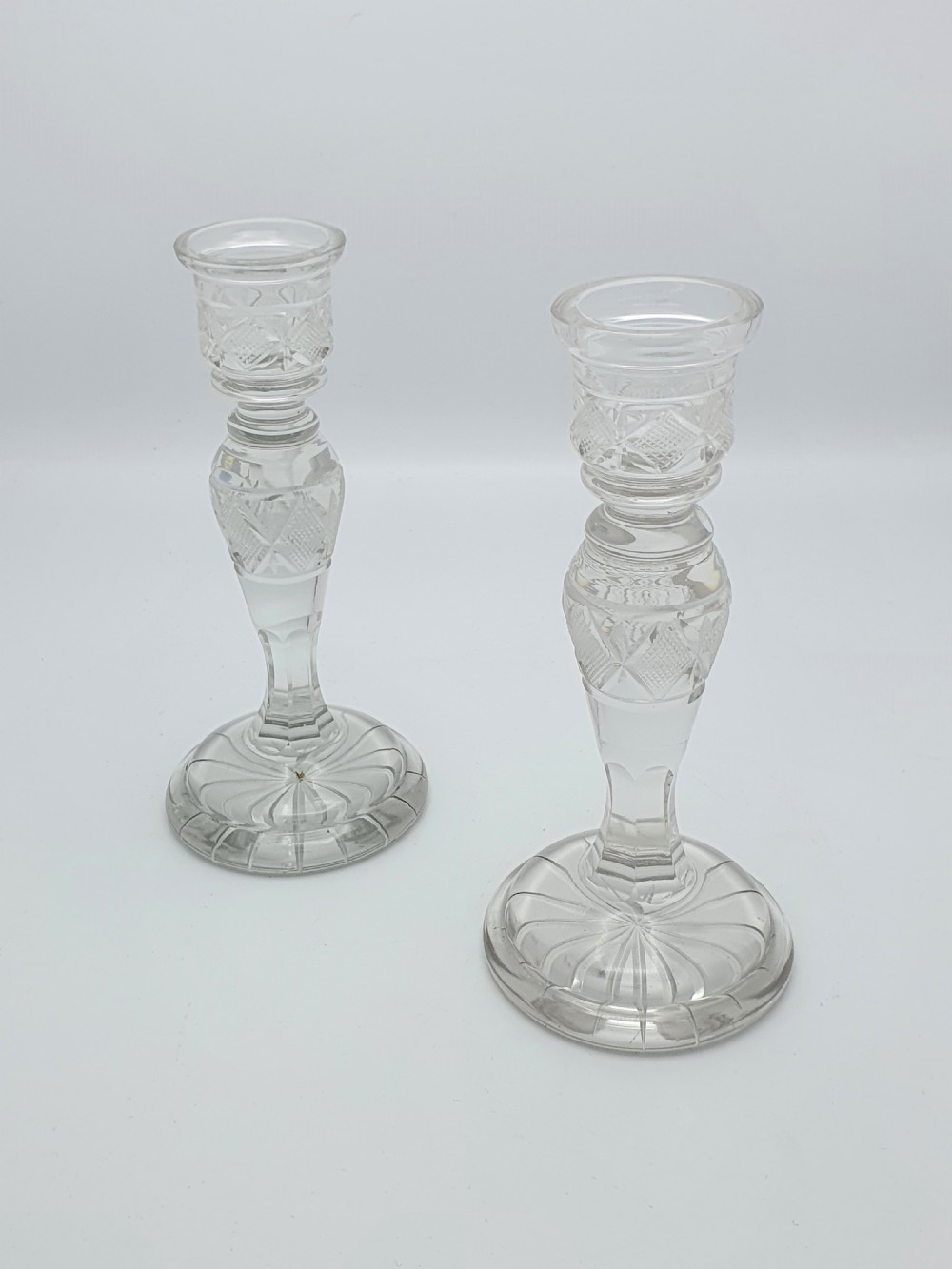 Lovely Pair of Antique Edwardian Cut Glass Candlesticks – circa 1905 View IV