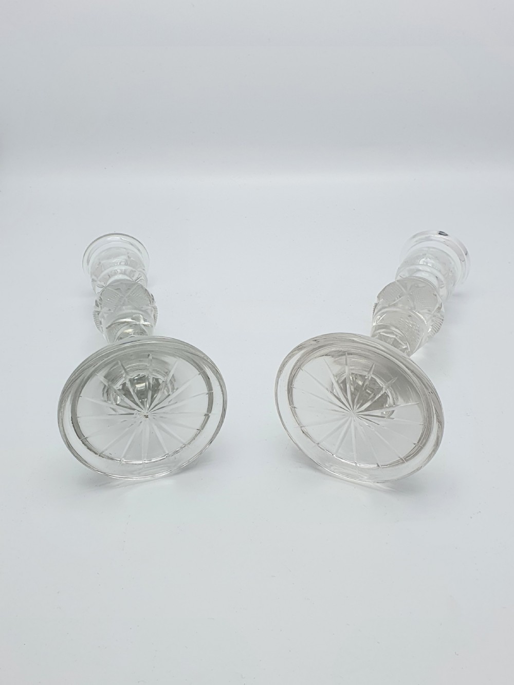 Lovely Pair of Antique Edwardian Cut Glass Candlesticks – circa 1905 View V