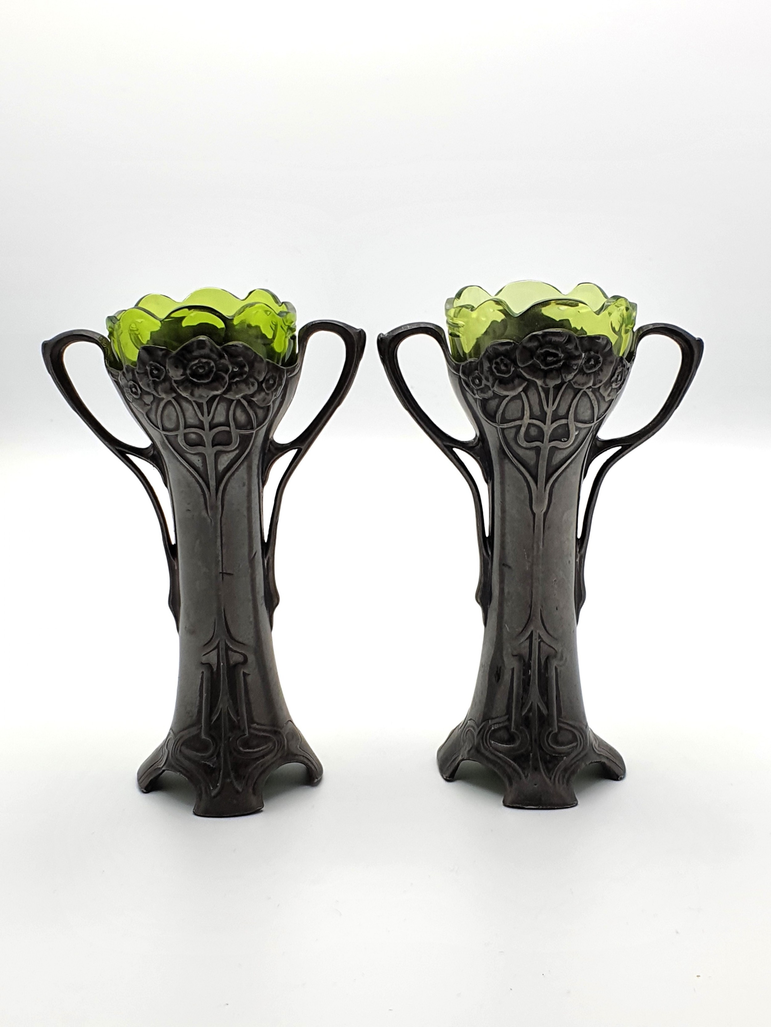 Charming Pair of WMF Pewter Vases – German Antique Flower Vase - Circa 1900