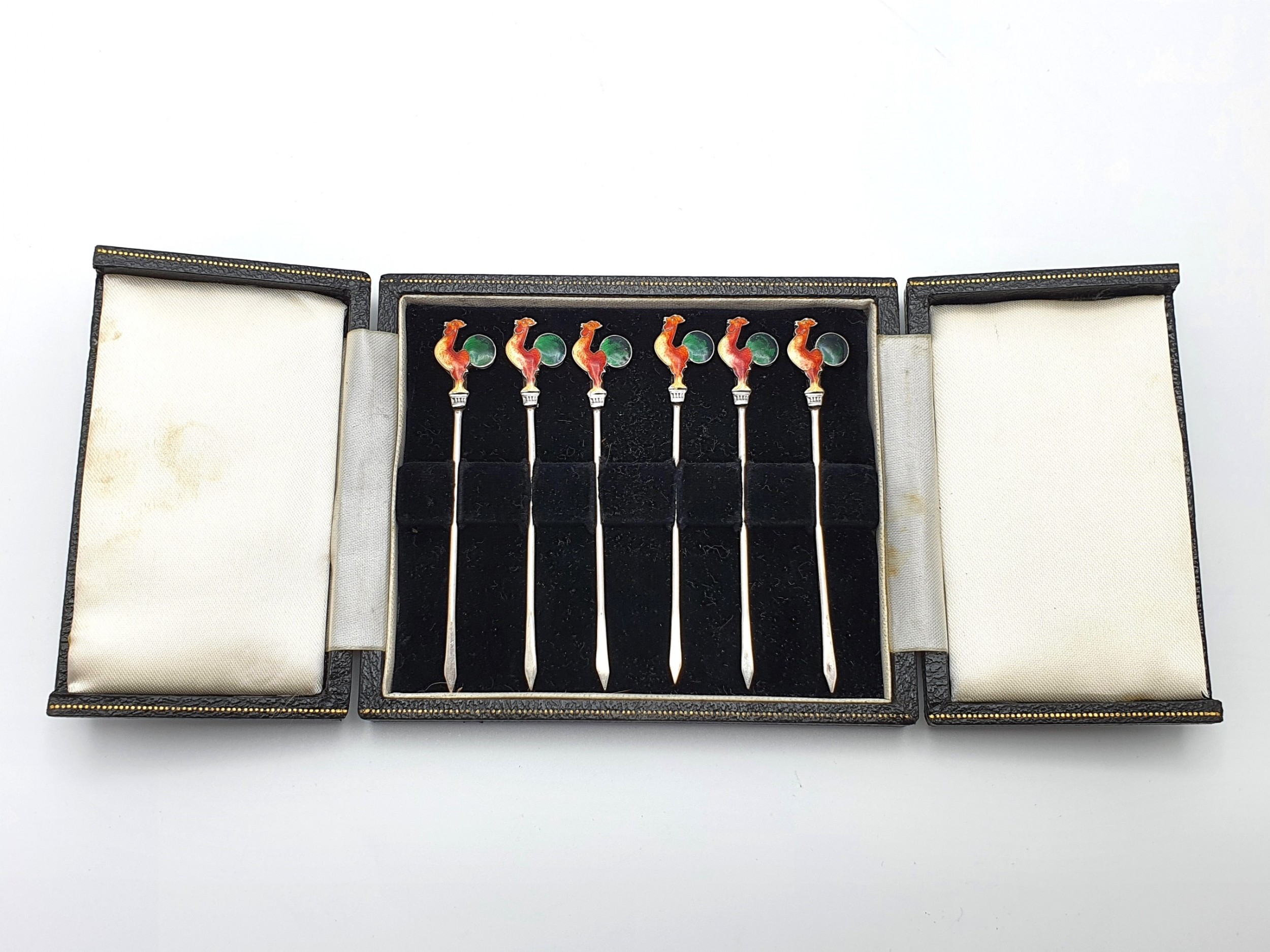 Beautiful Set of Enamelled and Silver Cocktail Sticks – circa 1930