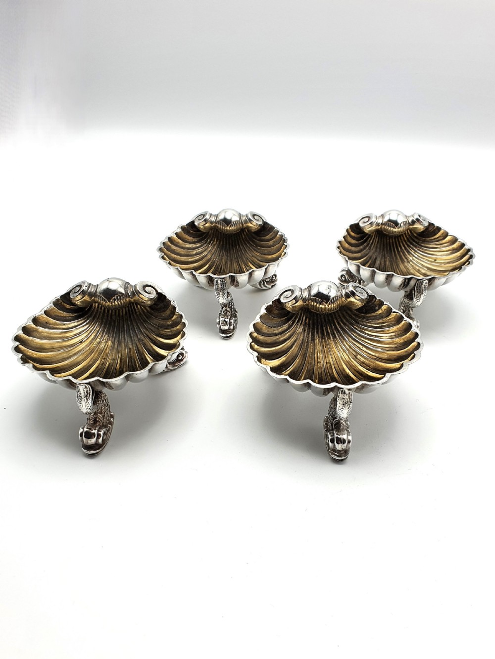 Stylish Set of Four Antique Victorian Silver Shell Salts - London, 1869 View III