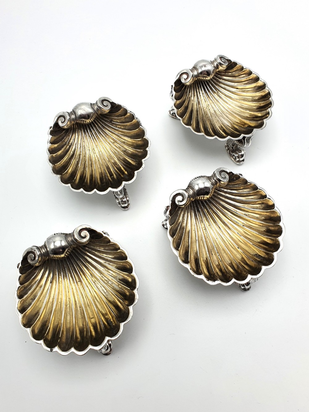 Stylish Set of Four Antique Victorian Silver Shell Salts - London, 1869 View IV