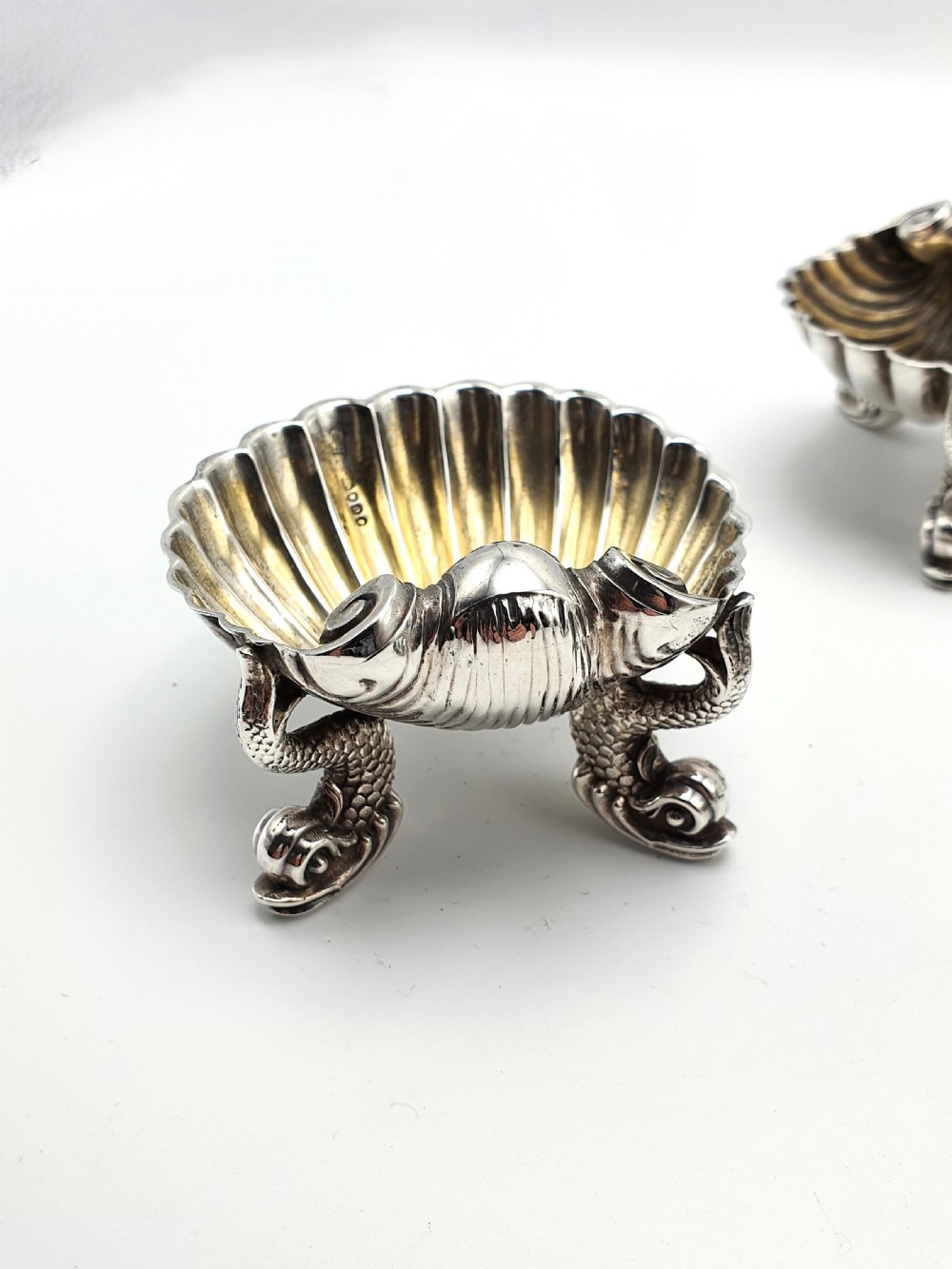 Stylish Set of Four Antique Victorian Silver Shell Salts - London, 1869 View X