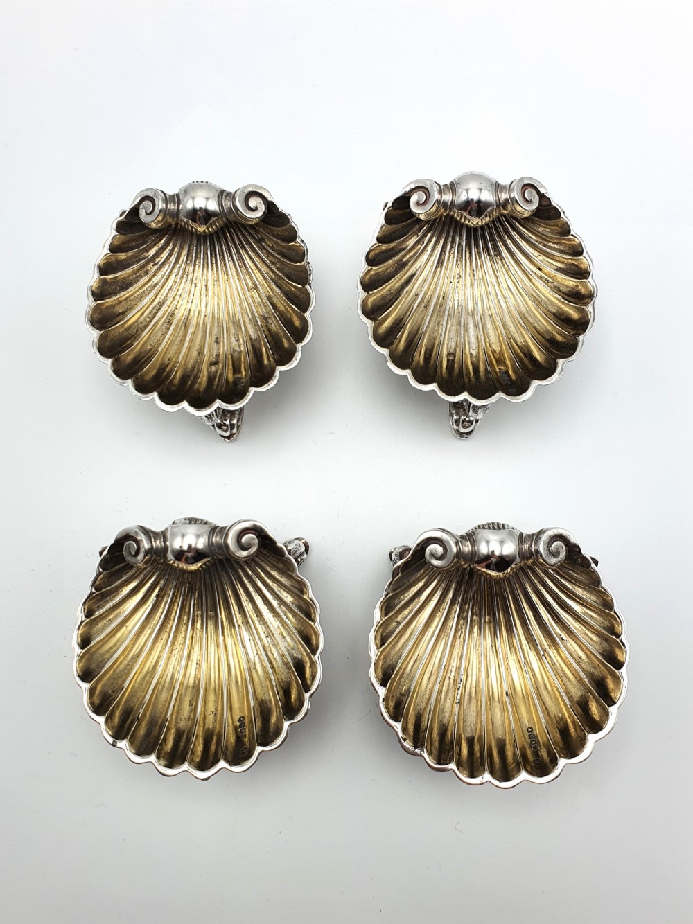 Stylish Set of Four Antique Victorian Silver Shell Salts - London, 1869 View XII