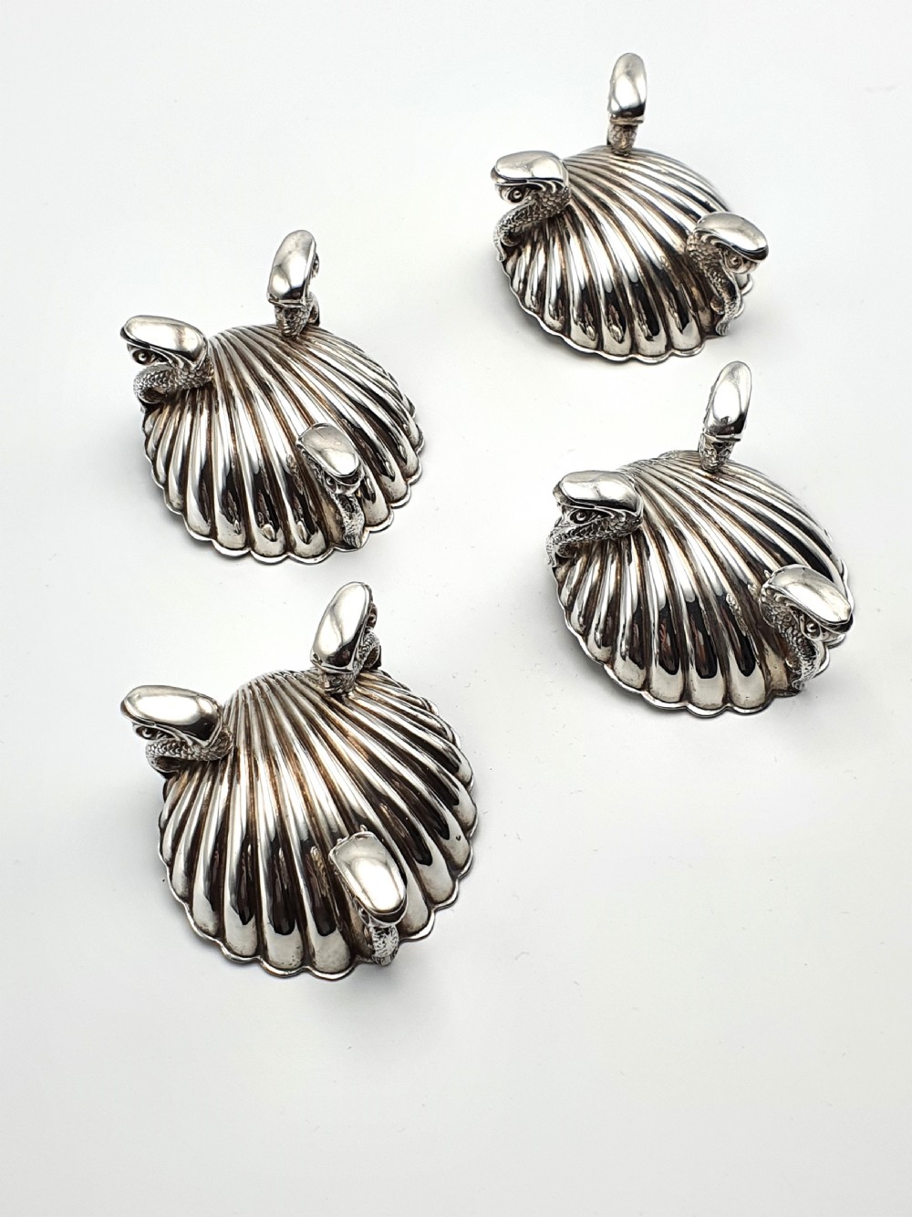 Stylish Set of Four Antique Victorian Silver Shell Salts - London, 1869 View XIII