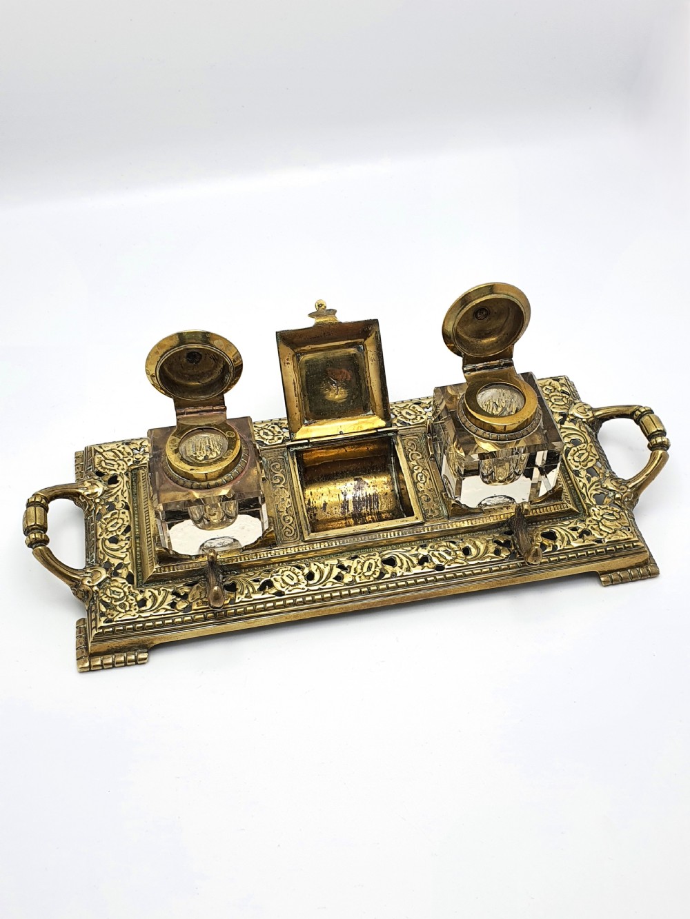 Splendid English Antique Brass Inkstand – circa 1890 View III