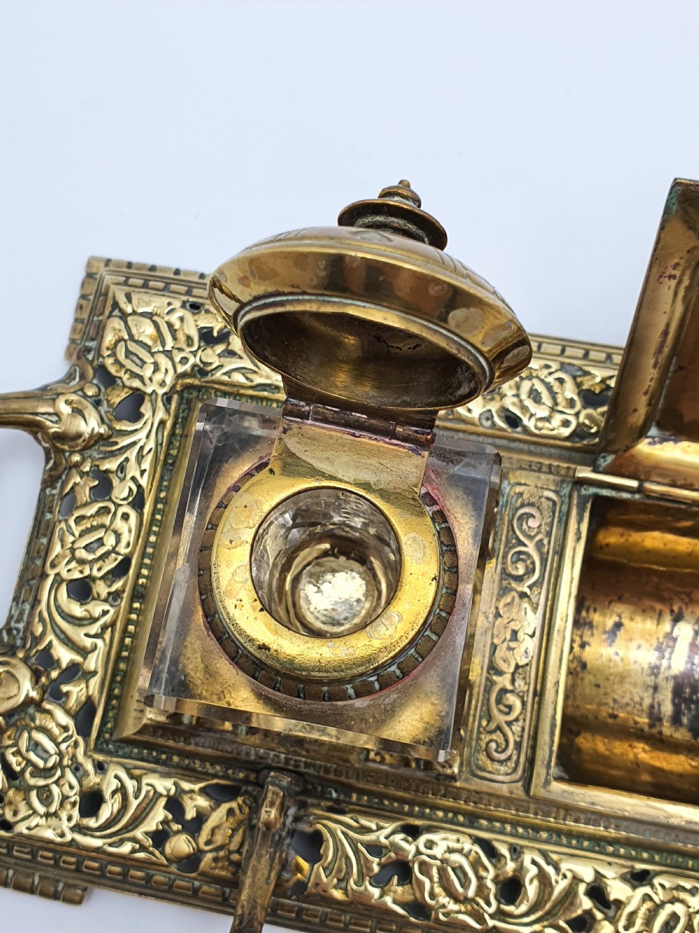 Splendid English Antique Brass Inkstand – circa 1890 View V