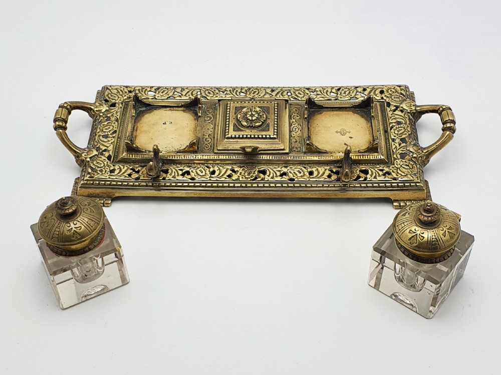 Splendid English Antique Brass Inkstand – circa 1890 View VI