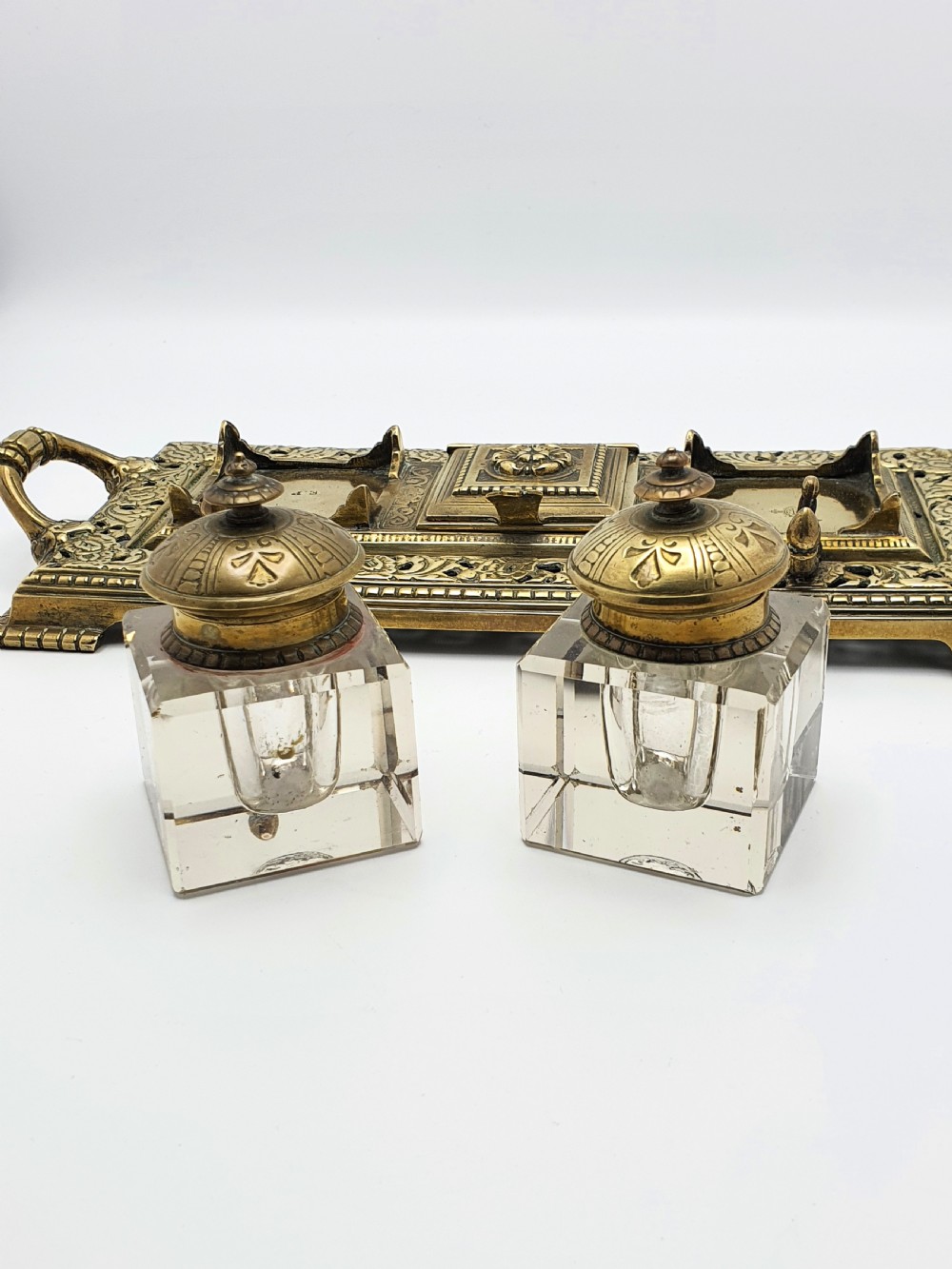 Splendid English Antique Brass Inkstand – circa 1890 View IX