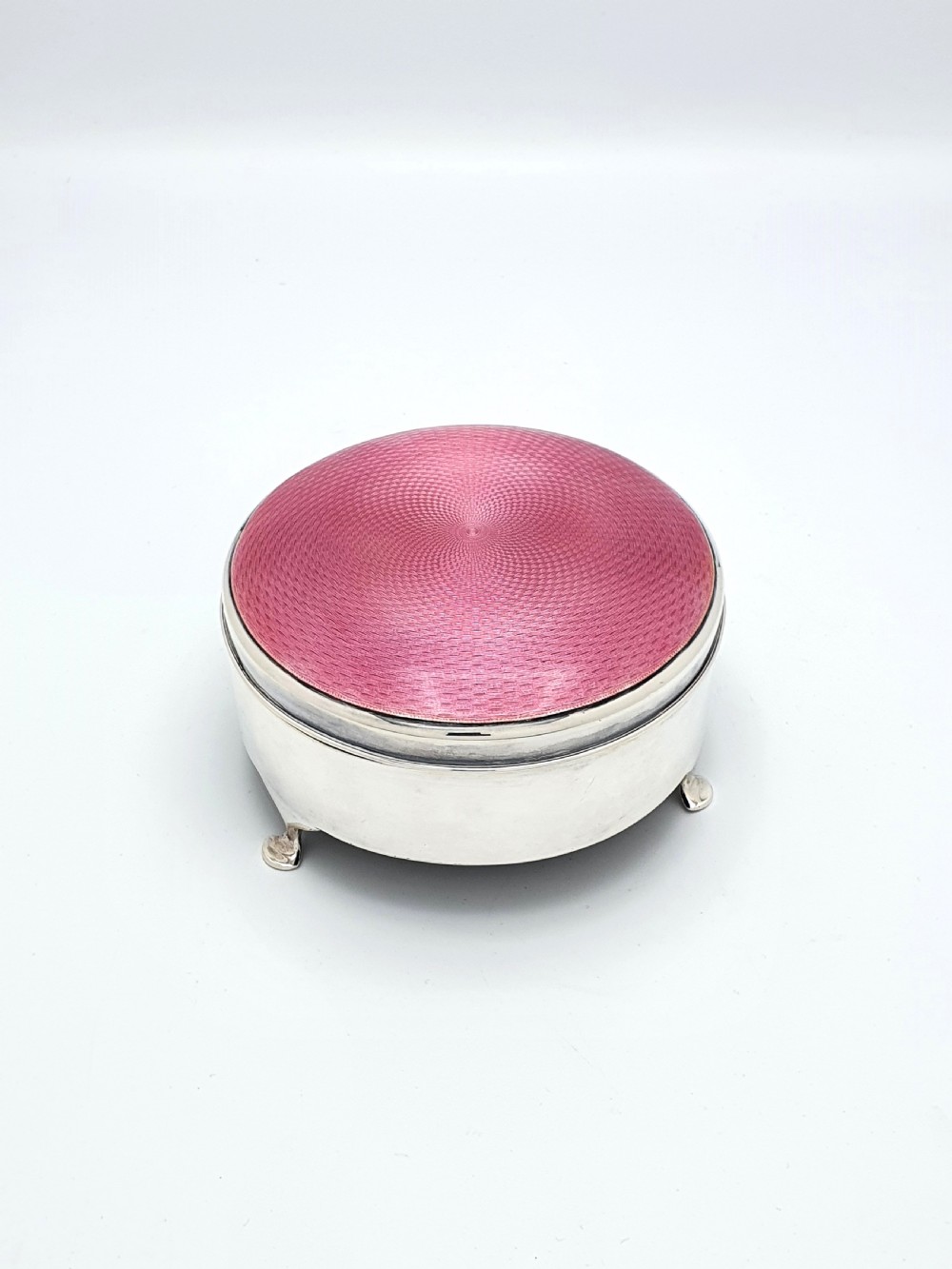 Beautiful Art Deco Silver and Pink Enamelled Jewellery Box - 1926