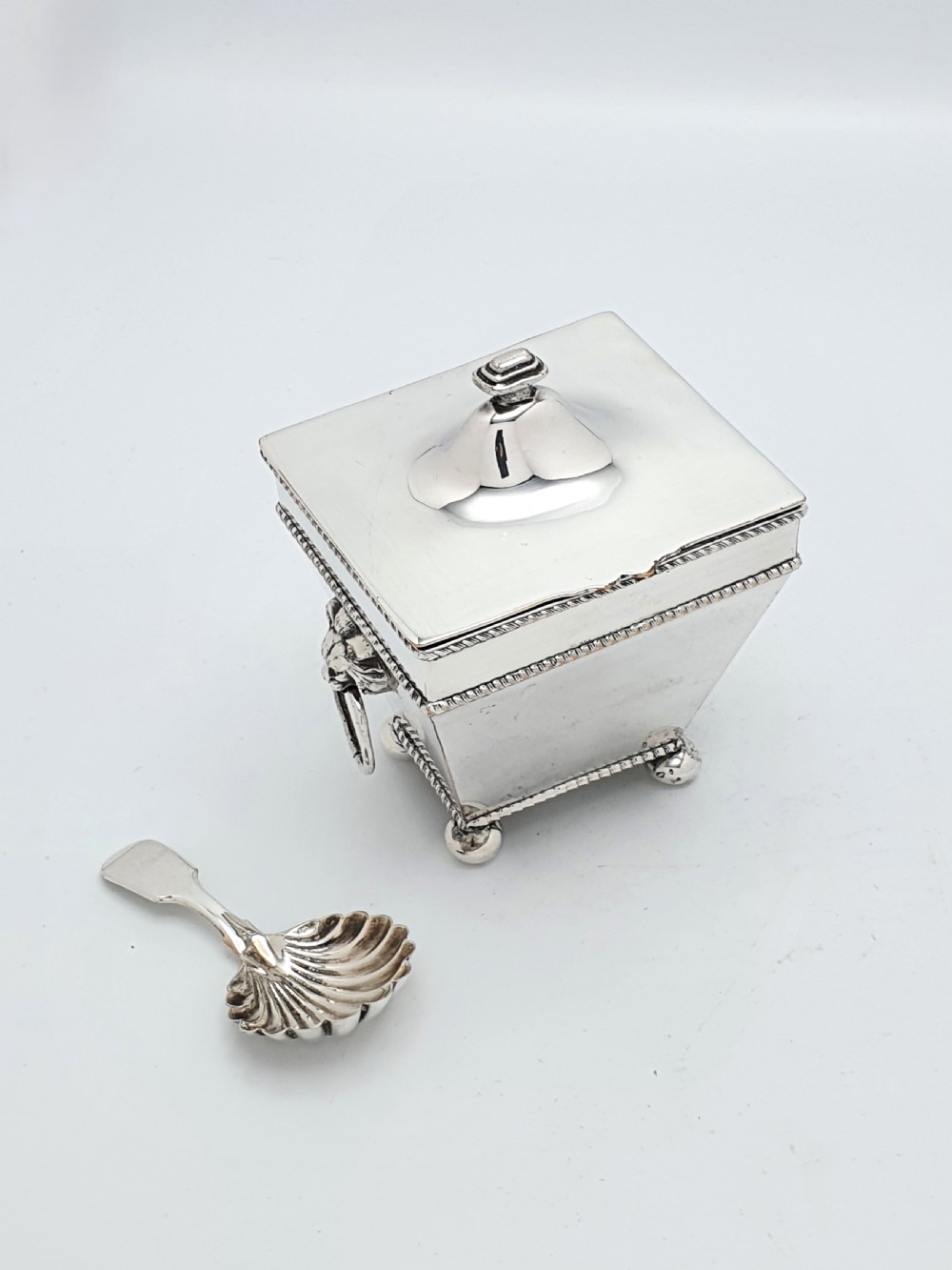Edwardian Sheffield Silver Plated Tea Caddy and Spoon – circa 1905