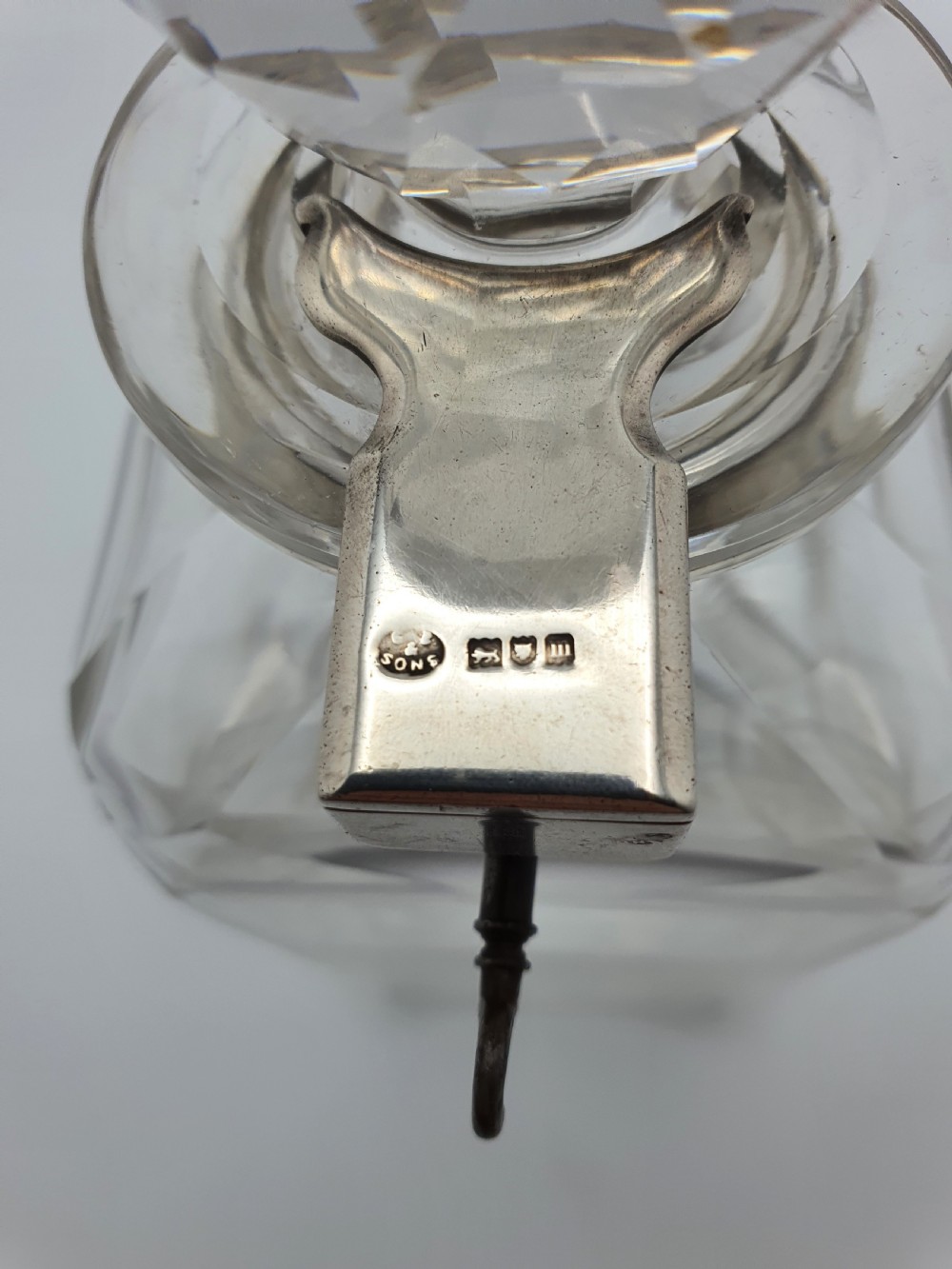 Stunning Antique Edwardian Silver and Cut-Crystal Locking Decanter - 1907 View IV