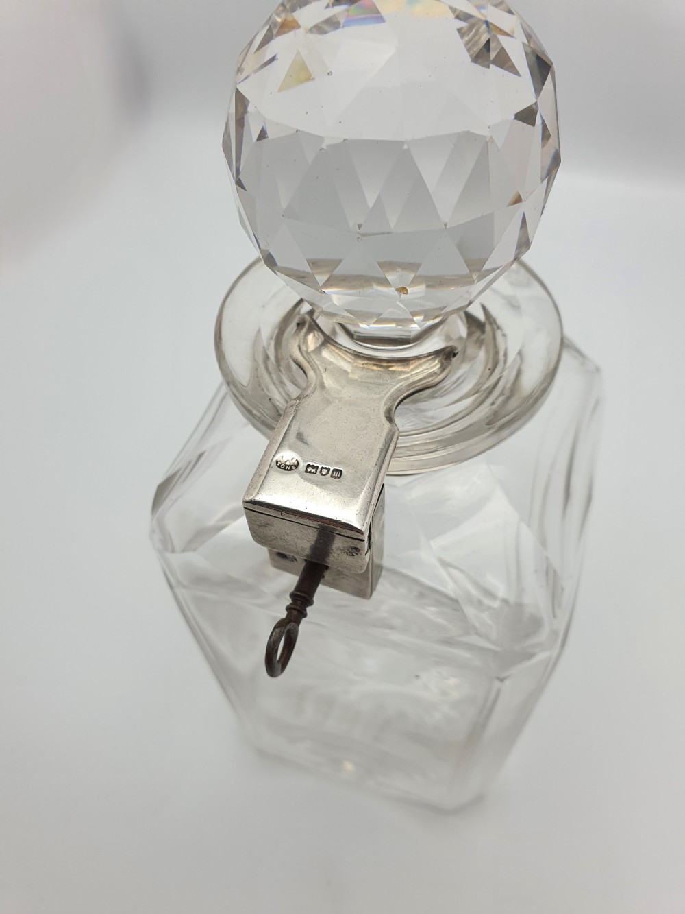 Stunning Antique Edwardian Silver and Cut-Crystal Locking Decanter - 1907 View VI