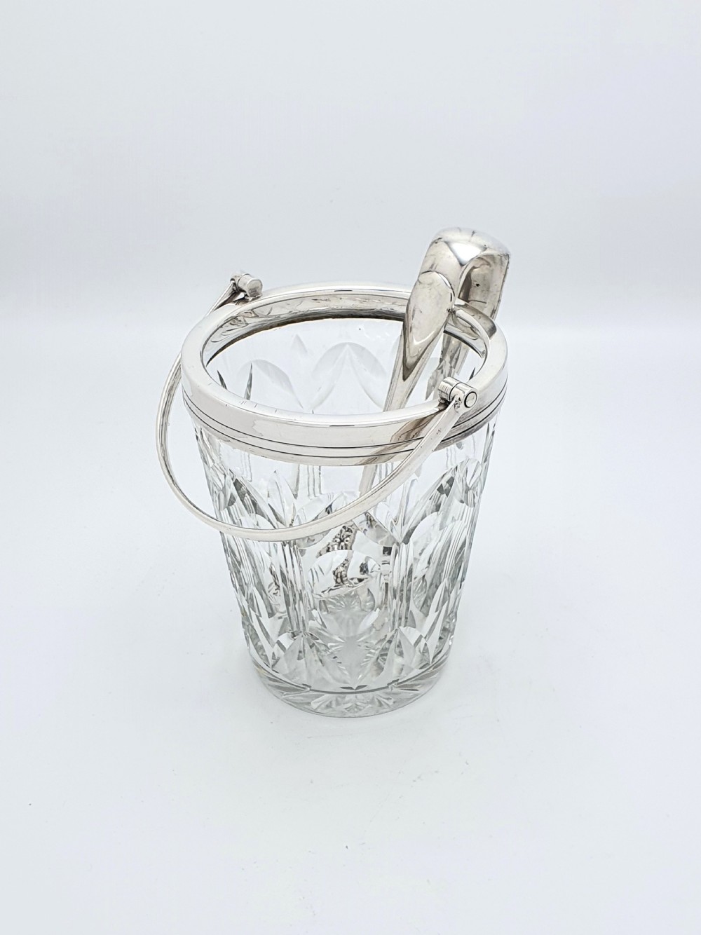 Fabulous English Cut Glass and Silver-Plated Ice Bucket and Tongs – circa 1930 View II