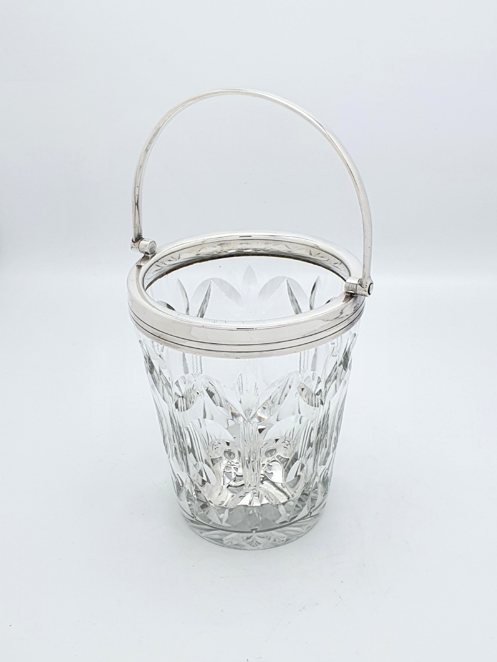 Fabulous English Cut Glass and Silver-Plated Ice Bucket and Tongs – circa 1930 View III
