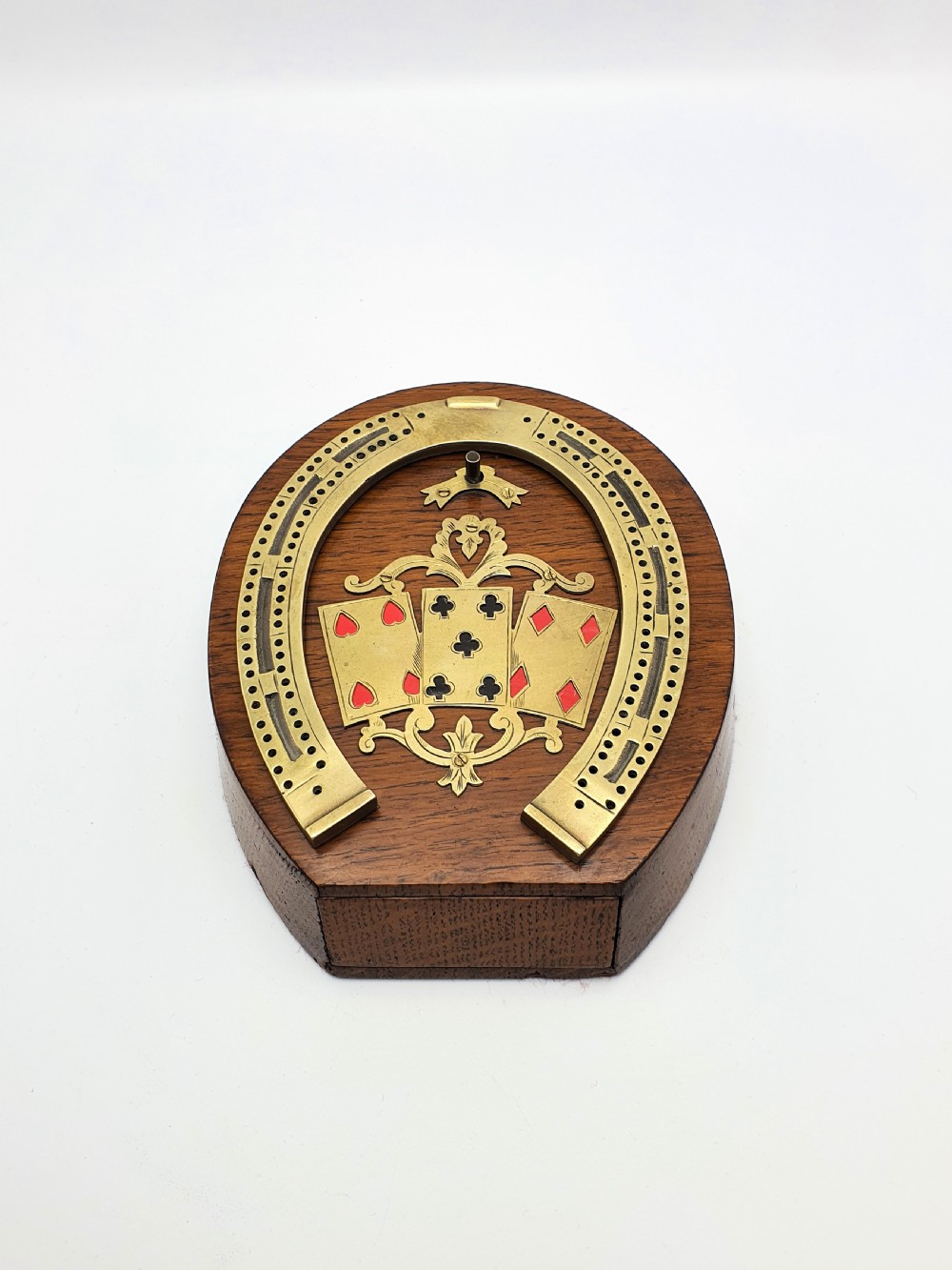 Splendid Victorian Oak and Brass Cribbage Board - circa 1890