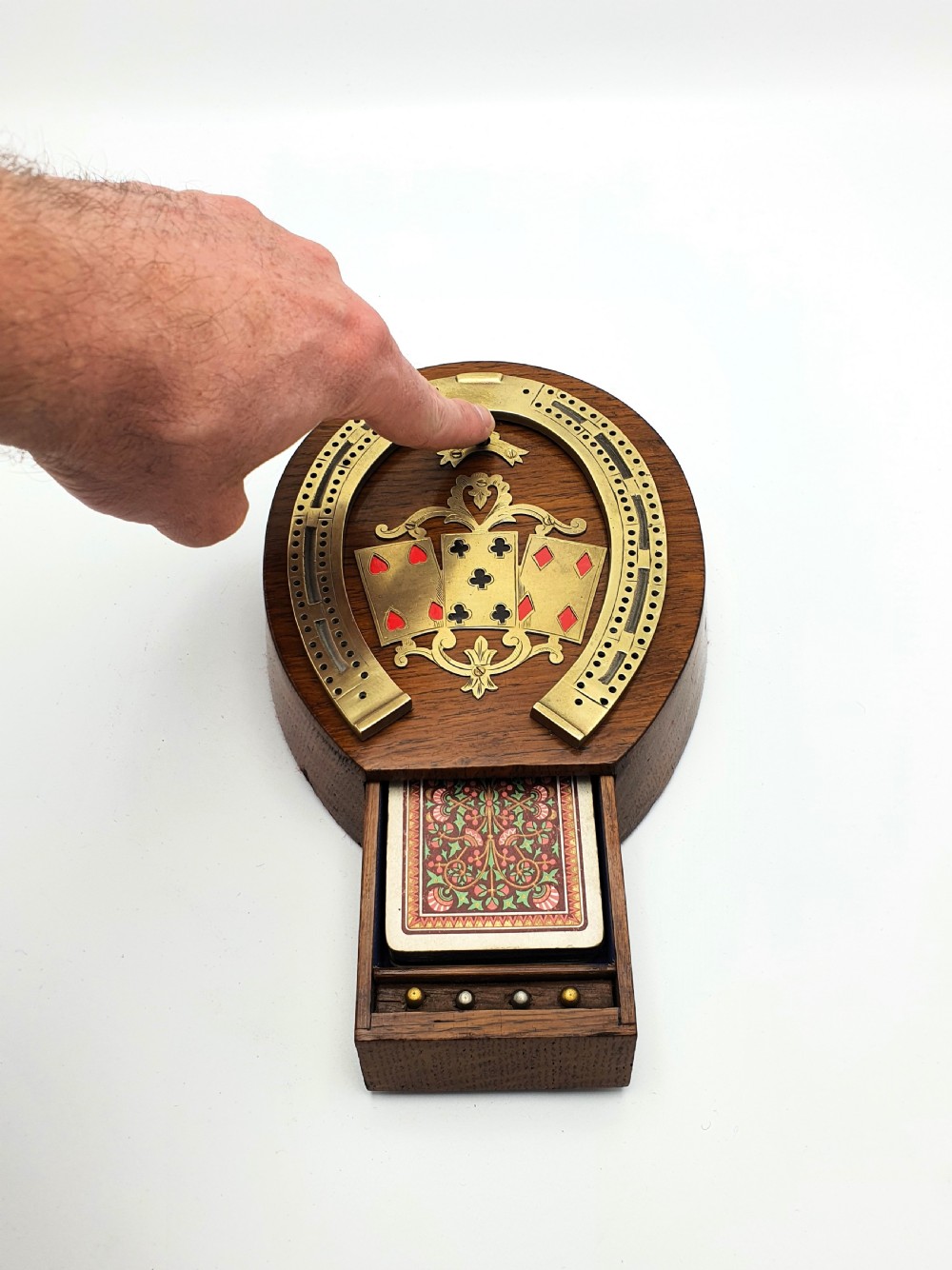 Splendid Victorian Oak and Brass Cribbage Board - circa 1890 View II